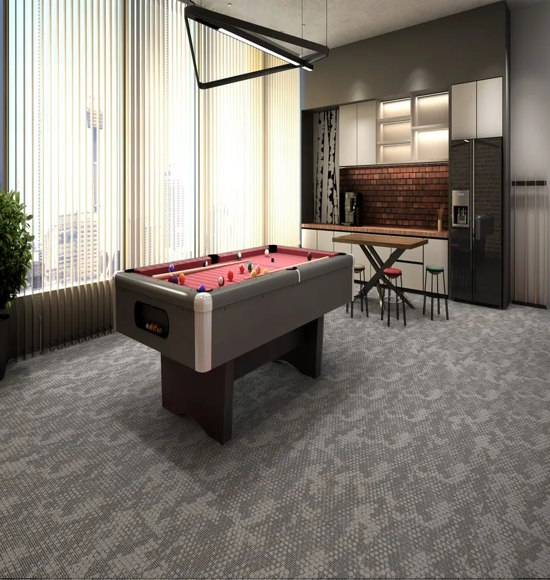 Games room with grey carpet and a pool table
